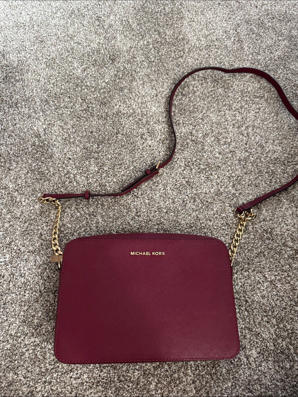 Michael Kors Burgundy Crossbody Bag with Gold Chain